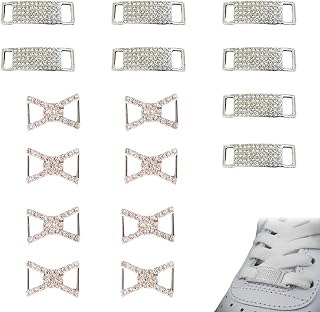 16 Piece Set Glitter Shoelaces with Shoe Jewellery, Water Diamond Shoelaces Accessories, 4 Pairs Bow Earring Design and 4 Pairs Rhinestone Shoe Decoration, Universal for Sneakers