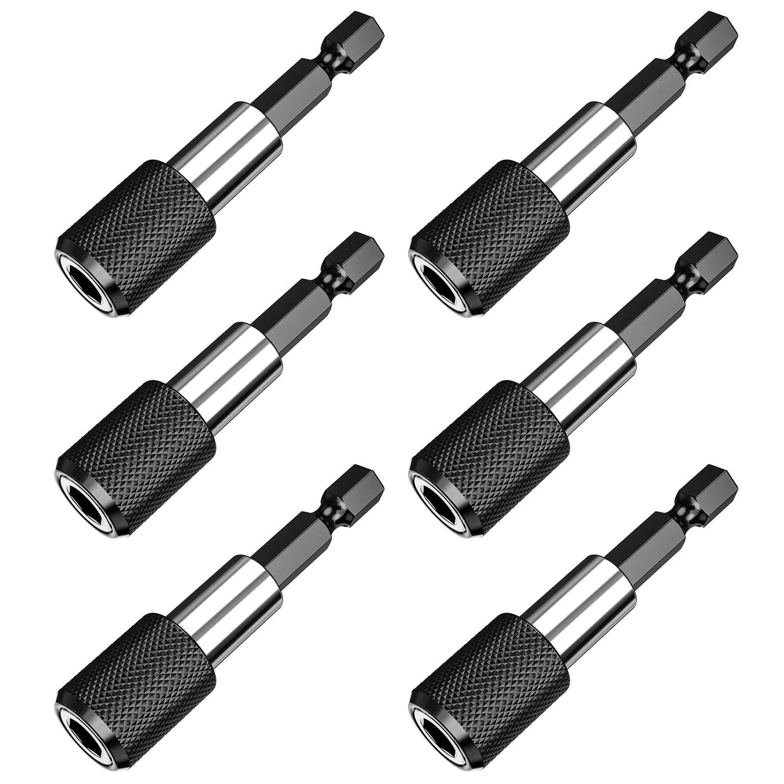 Magnetic Drill Bit Holder,6 PCS Hex Shank with Quick Release Lock 1/4 Inch Hex Shank Impact Driver Extension Bar 60mm Stainless Steel Screwdriver Bit Socket Adapter for Drill Bits