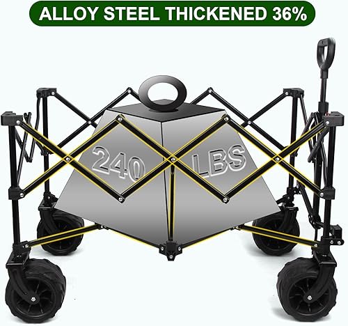 Miniatura 5 de Carro plegable utilitario, portátil, resistente, plegable, de gran capacidad, con ruedas todo terreno, color negro