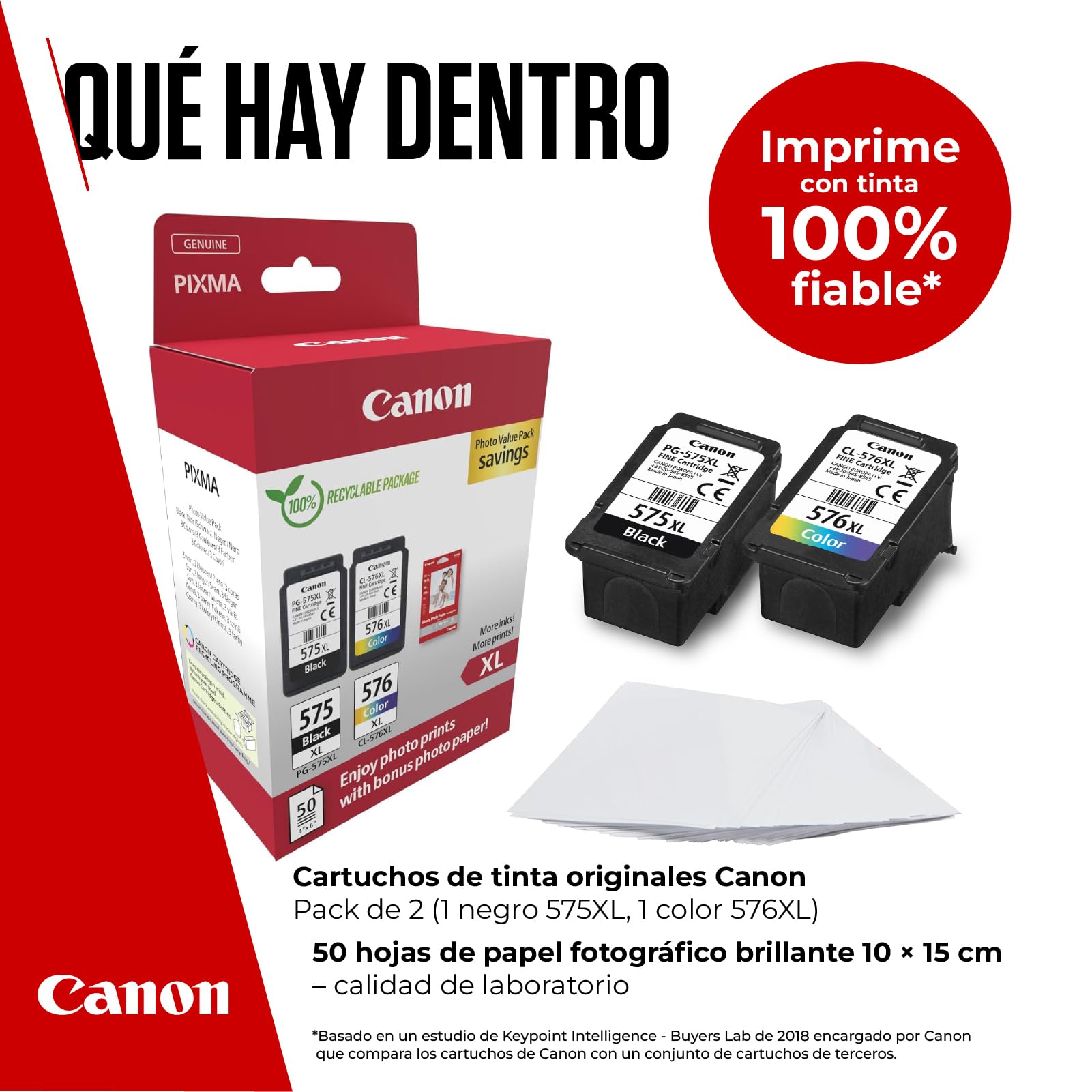 Canon PG-575XL + CL-576XL, Cartuchos de Tinta Original, 1 Cartucho de Tinta Independiente en Color Negro y Cartucho Multicolor,Incluye 50 Hojas Papel Fotográfico 4 x 6,Compatible con Impresoras PIXMA