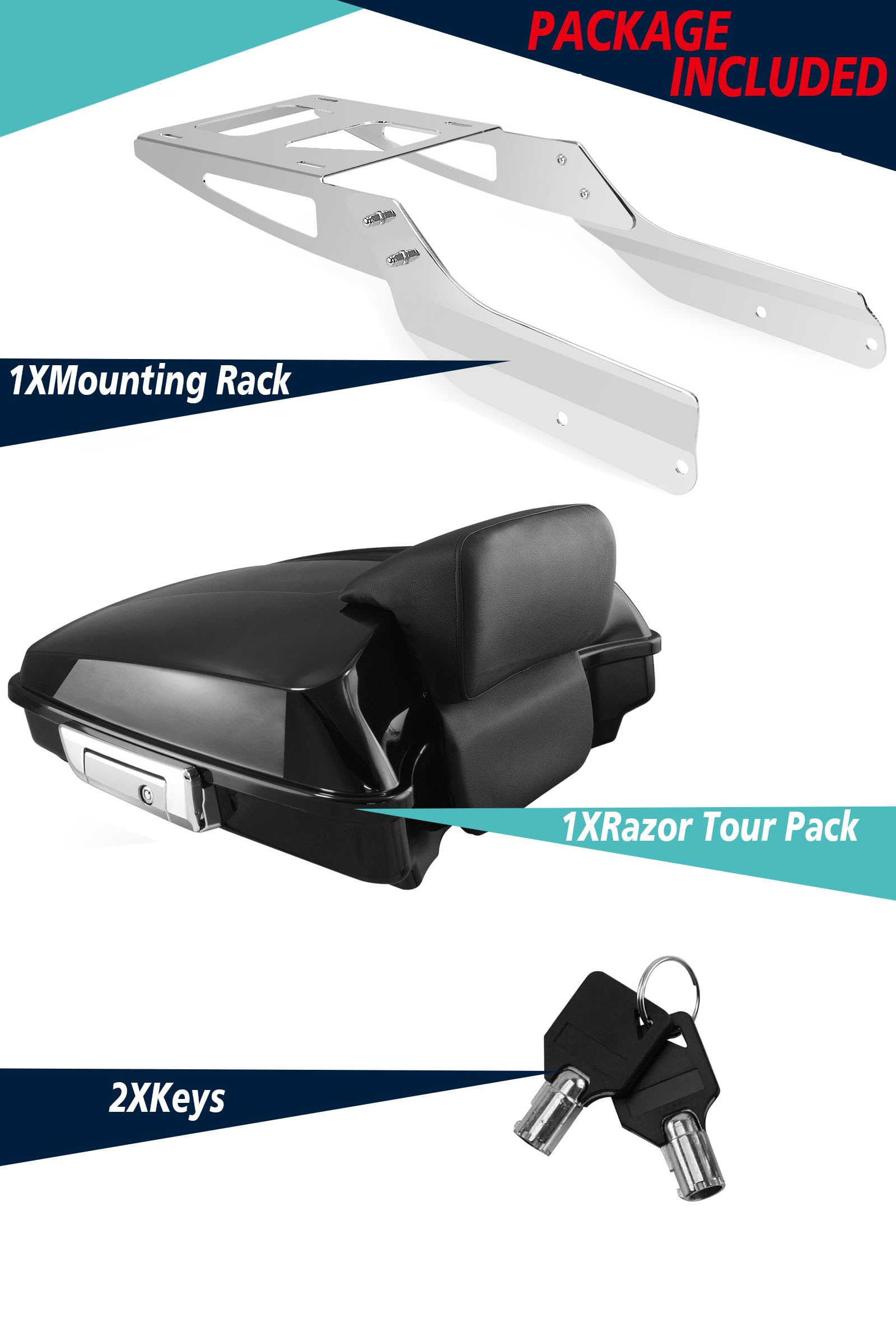 Amazon.com: YHMOTO Razor Tour Motorcycle Trunk w/Backrest
