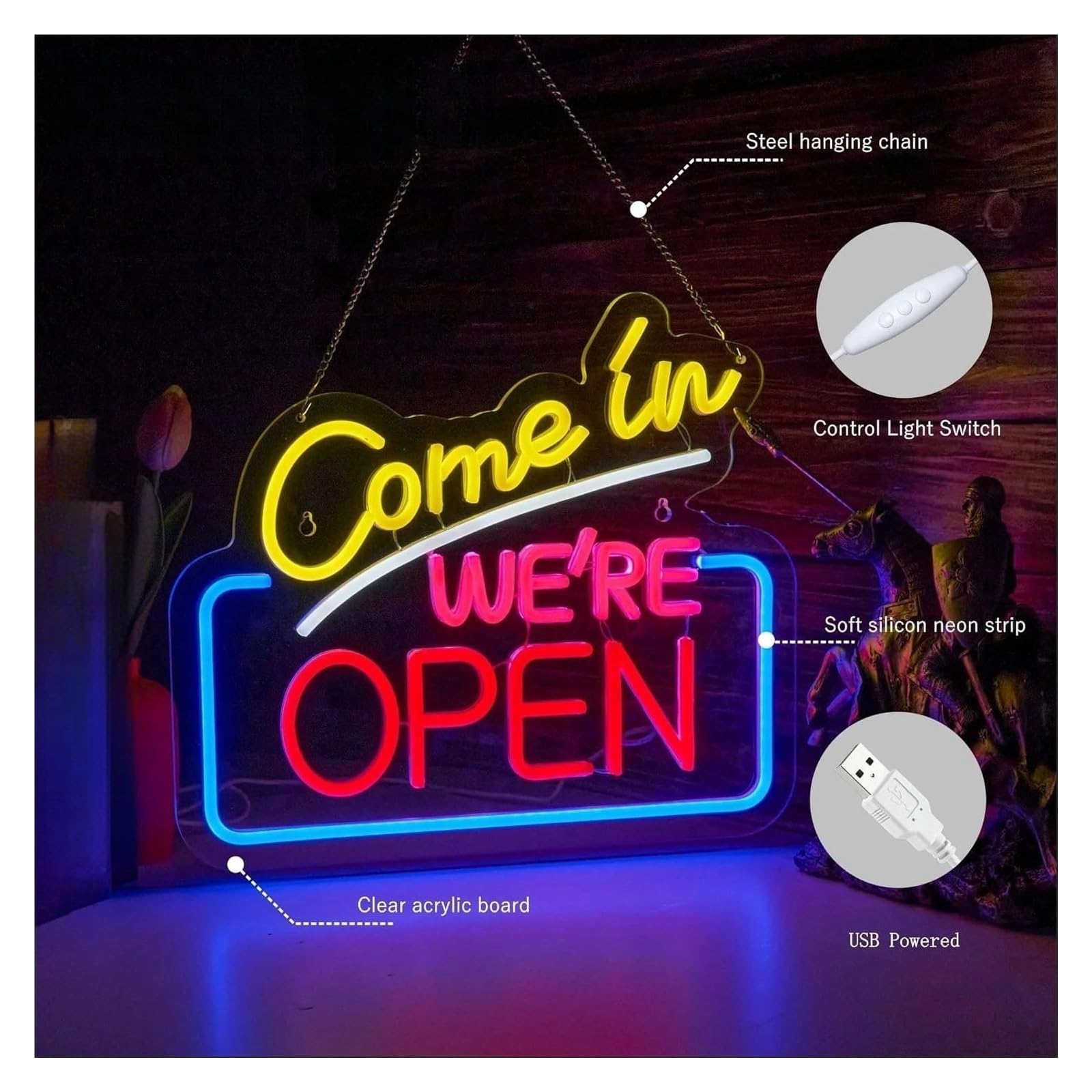 Affari per insegne al per neon per alimentazione per luminosità regolabile entra siamo aperti lettera per luci per neon
