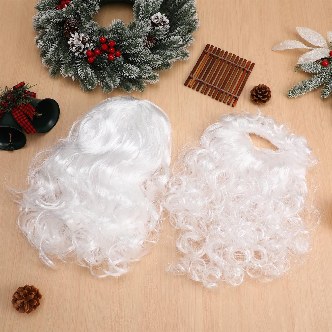 WINOMO Santa Wig and Beard Set Christmas Wig White Fancy Dress Costume