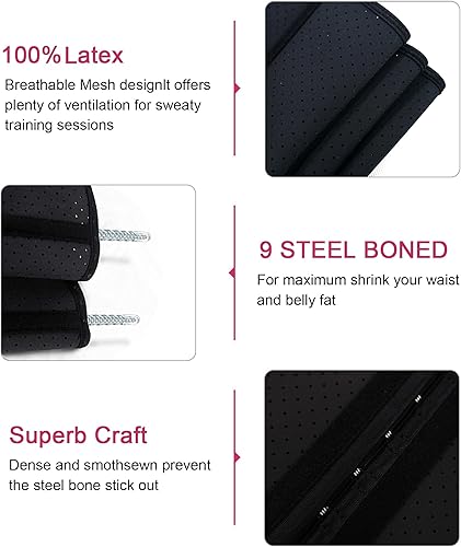Miniatura 4 de YIANNA Entrenador de cintura para mujer, corsé de látex bajo el busto, corsé de cintura con reloj de arena, 4 ganchos