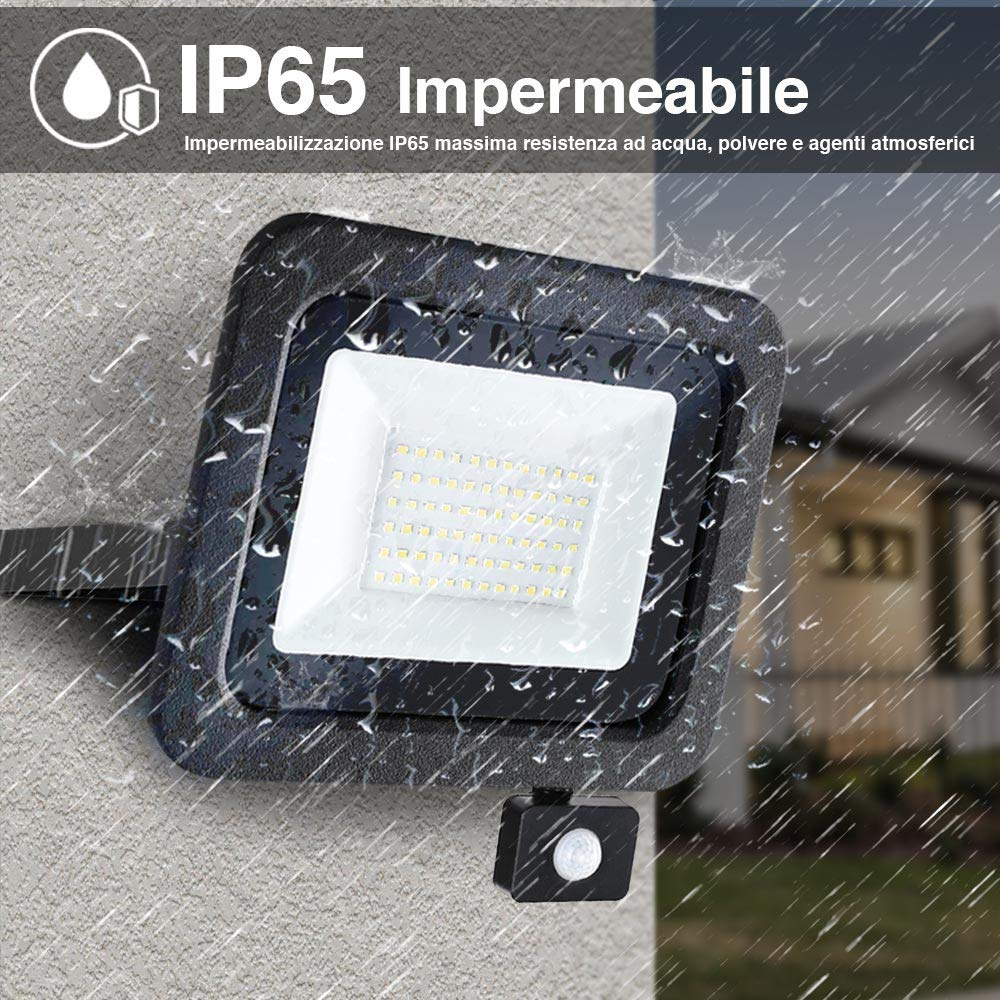 BAKAJI Faro Led Esterno con Sensore di Movimento PIR Regolabile 100W Luce Bianco 6000K Ultra-Luminoso 8000LM Lampada Faretto Slim da Giardino Illuminazione di Sicurezza Faretti Impermeabile IP65