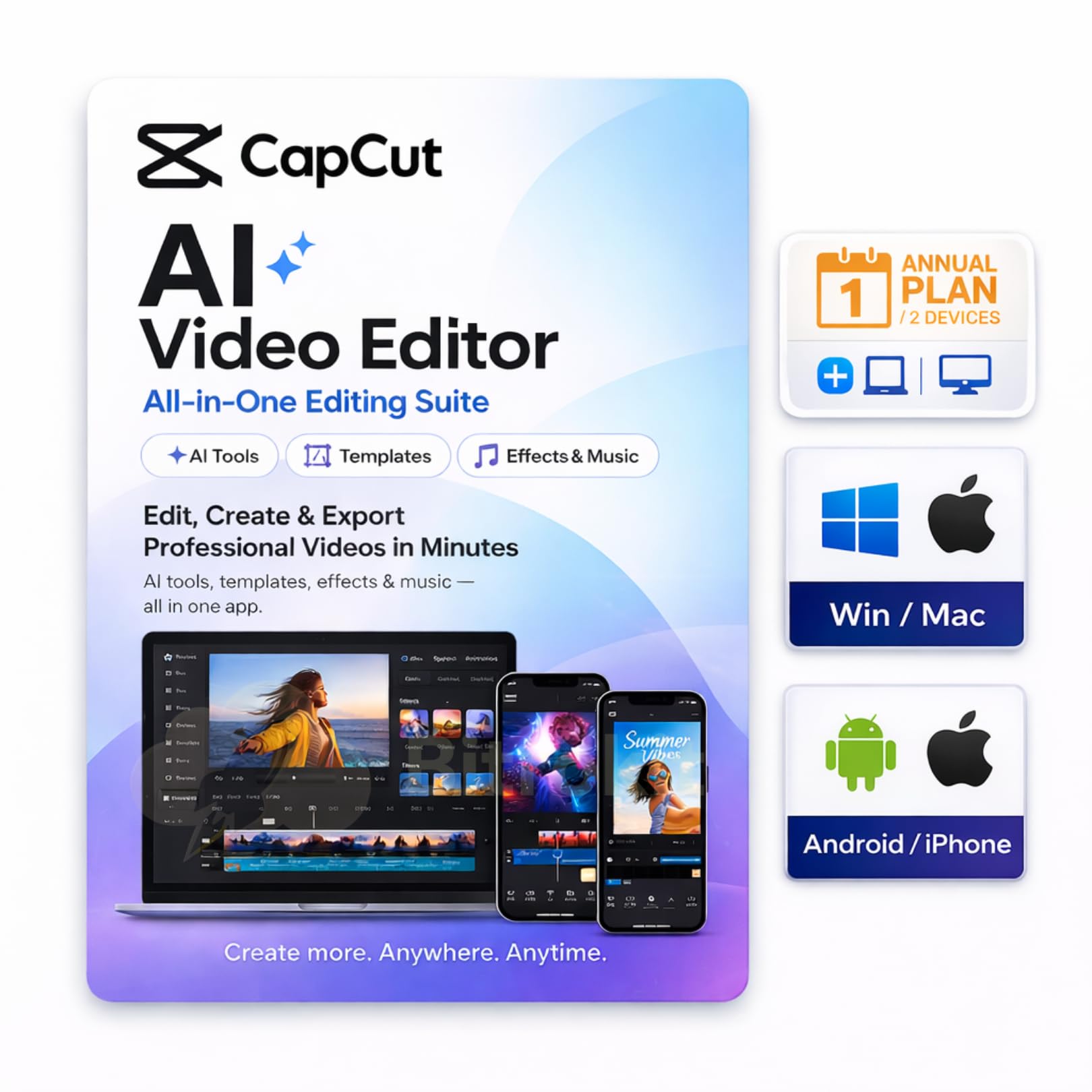 CapCut - AI Powered Video Editor - Annual Plan for 2 Devices | Win/Mac, Android/iPhone | Go Get it-image-19