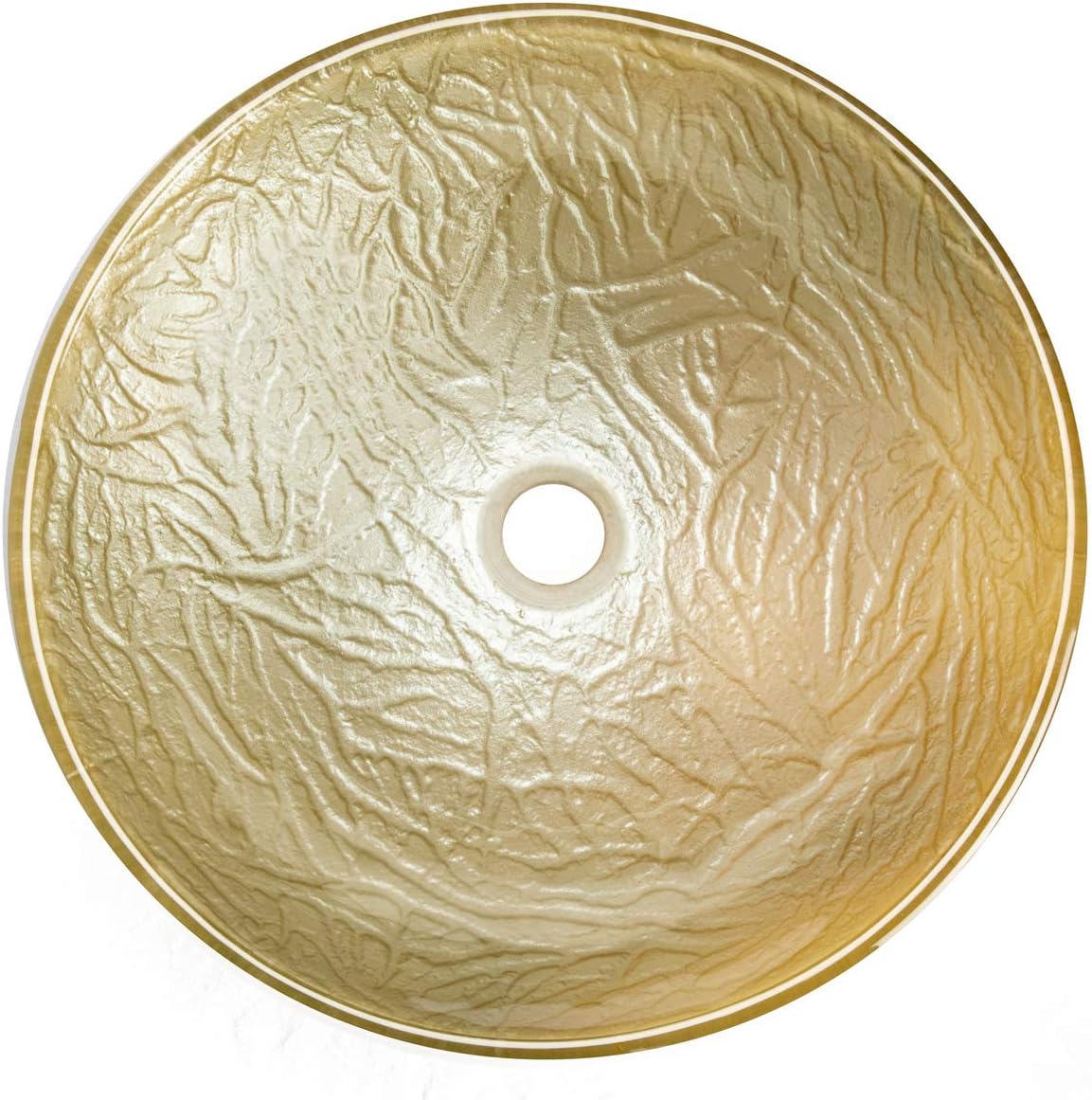 Eden Bath Champagne Embossed Round Glass Sink Bowl Bathroom Vessel Sink for Vanity Top