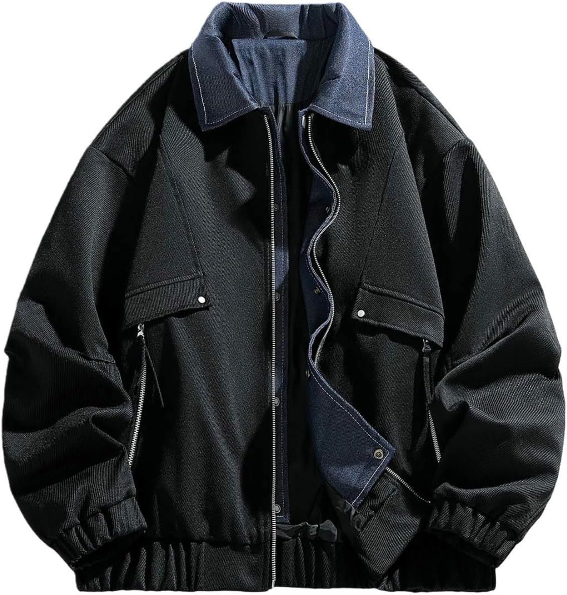 Men's Spring Autumn American Layered Color-Block Lapel Casual Work Jacket
