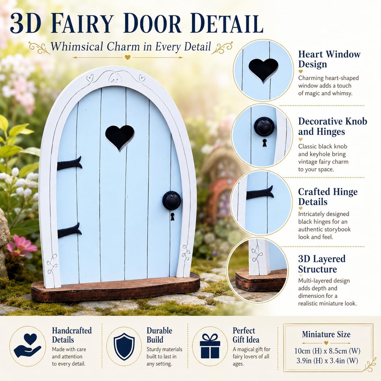 Miniature Fairy Door for Tree, 3D Garden Decor, Bonsai Terrarium Micro Landscape Decoration Accessories Garden Miniatures (Blue)