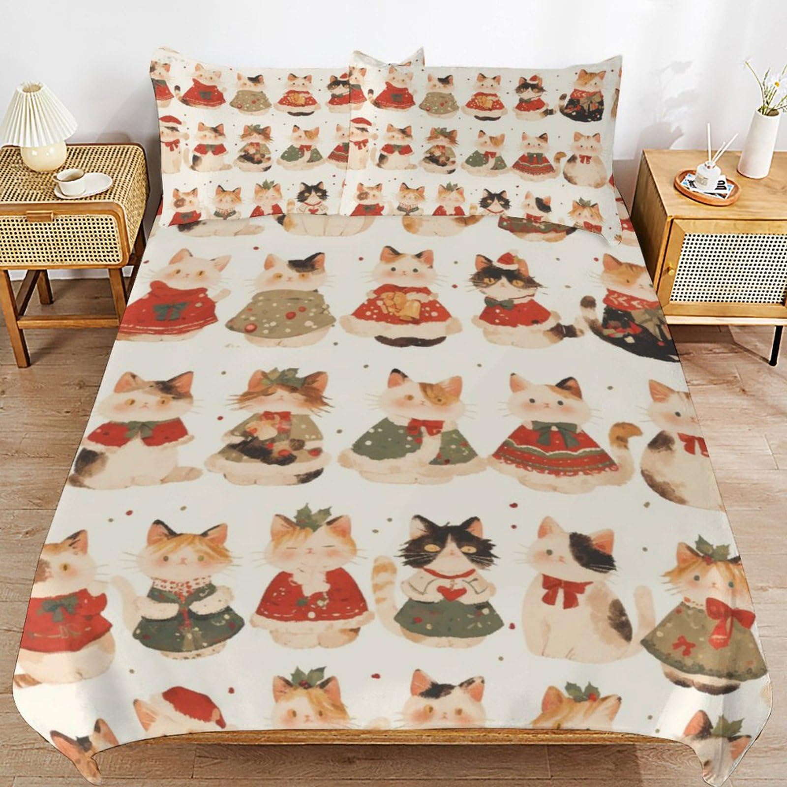 Ropa de cama de gatos antiarrugas e hipoalergénica con fundas de almohada de 80x80 cm
