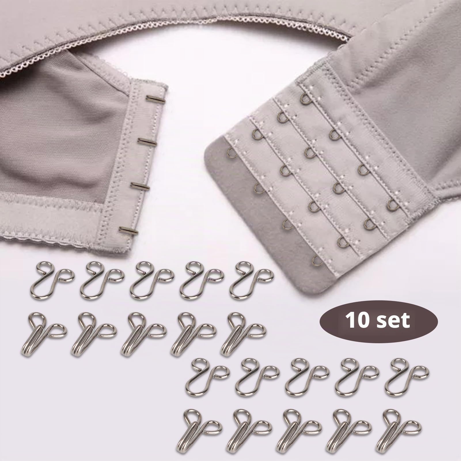 10 ganci per cucire e chiusura con occhi, sostituzione ganci per reggiseno, ganci grandi e chiusura con occhi per reggiseno, giacca di pelliccia e abbigliamento Occhiello per abbigliamento (Nero)