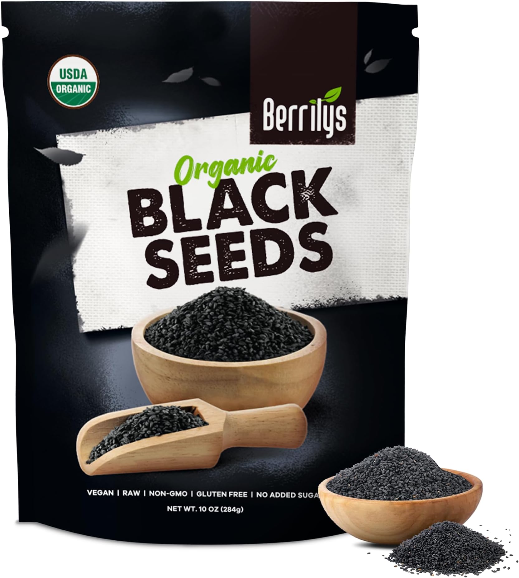 Berrilys Black Seeds - USDA Organic Nigella Sativa, Kalonji & Black Cumin Seeds, Vegan, Gluten-Free - Pure Spice & Health Food, Enhances Flavor of Dishes, Nutrient-Rich, Premium Quality - 10oz
