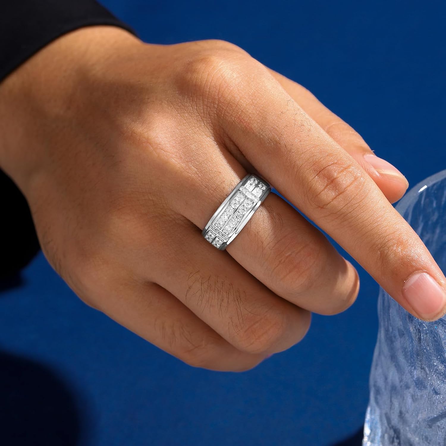 Mens Wedding Rings AAAAA Cubic Zirconia Wedding Band Engagement Rings for Man 925 Sterling Silver Size 8-12
