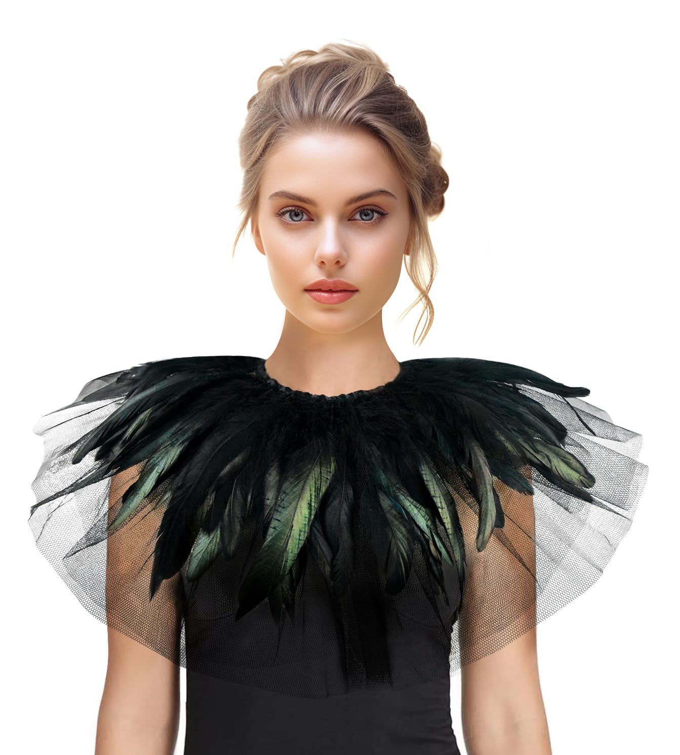 Feather Lace Shawl for Women Gothic Feathers Crow Costume Witch