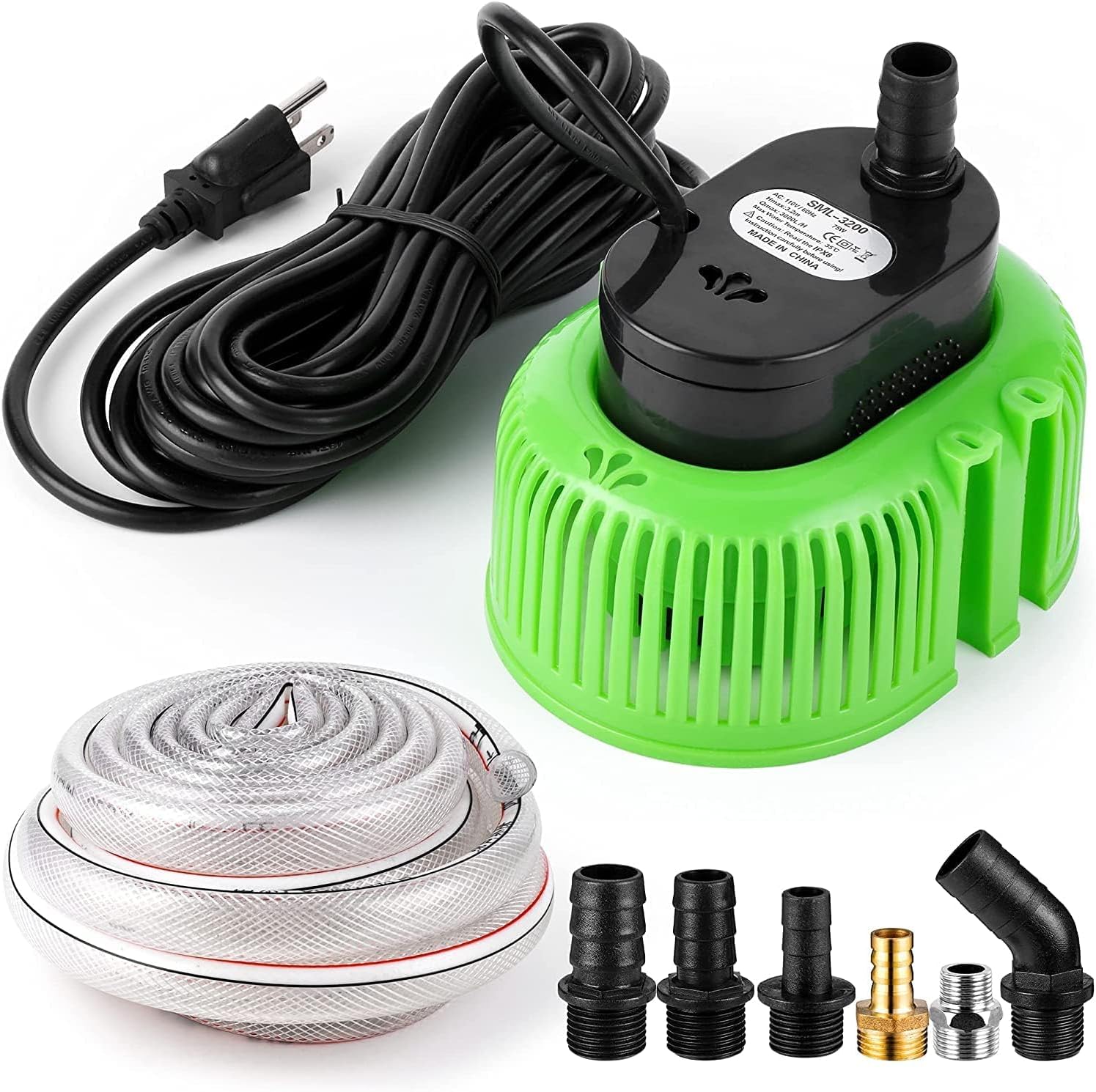 Pool Cover Pump above Ground - Submersible Water Sump Pump Swimming Water Removal Pumps, with Drainage Hose & 25 ft Extra Long Power Cord, 850 GPH, 6 Adapters