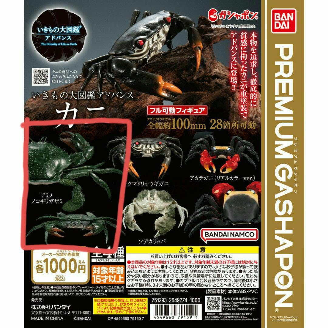 BANDAI - いきもの大図鑑アドバンス　かに　4種コンプ　ソデカラッパ　アミメノコギリガザミ他 Amazon.co.jp: いきもの大図鑑アドバンス カニ 全4種 アミメ