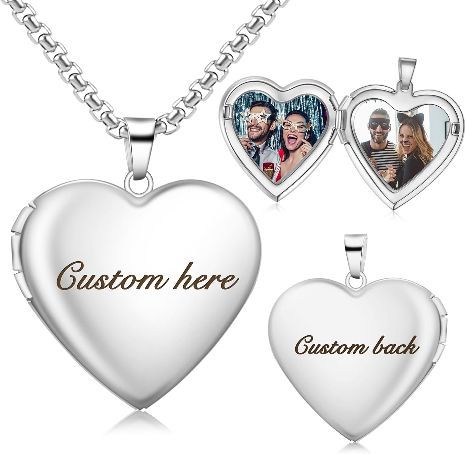 Locket Necklace – Personalized Heart Locket Necklace That Holds 2 Pictures for Women, Custom Photo Memorial Locket Jewelry for Mom Wife, Thanksgiving Anniversary Birthday Gifts