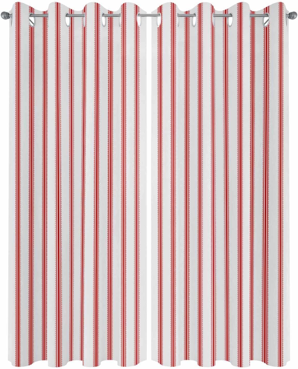 Outdoor Curtains for Patio Waterproof, Red Striped Windproof Pravicy Outside Porch Blackout Curtain, Red White Stripes Farmhouse Sun Blocking Grommets Curtains for Cabana Gazebo 2 Panels 54"x84"