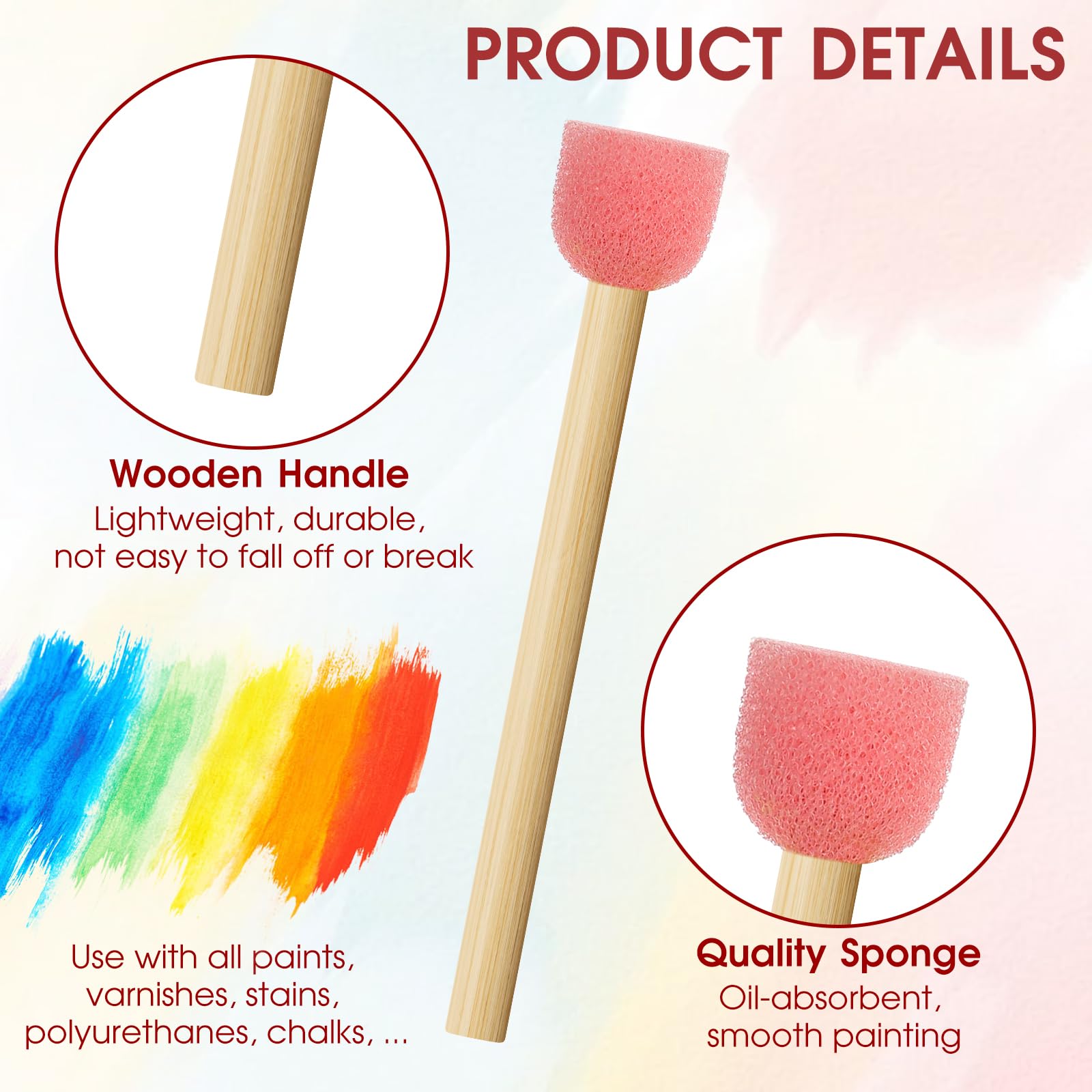20 Stück Runde Schwammpinsel-Set – 5 Farben, 4 Größen, Für Acrylmalerei & Kinder