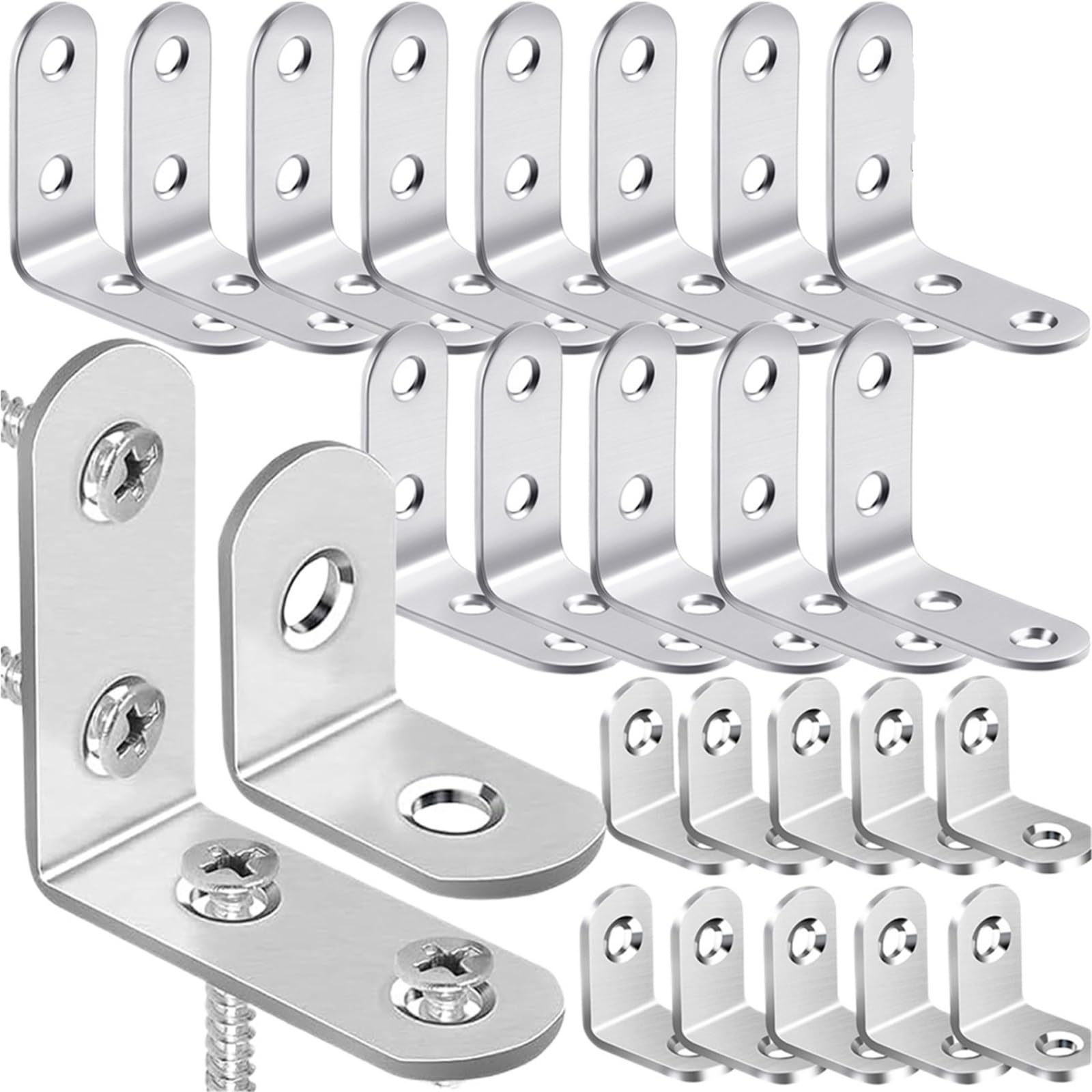 90 Degree Angle Connectors L Joint Brackets Stainless Steel Corner Brace with Screws Furniture Shelves Support Frame