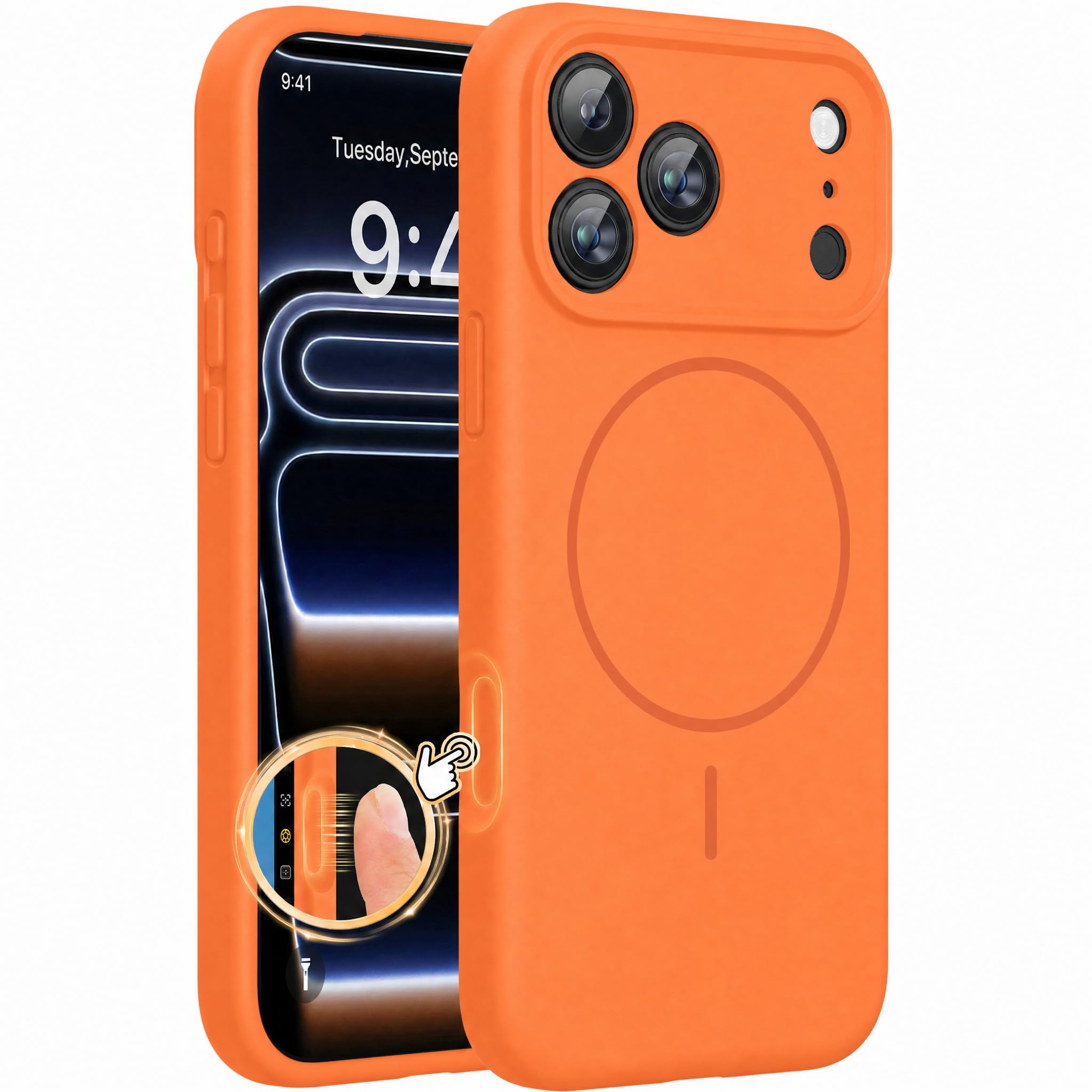 Miracase Silicone &amp; Magnetic for iPhone 17 Pro Max Case, Sunset Orange