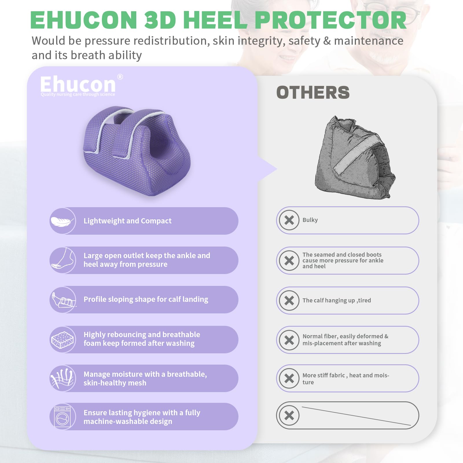 Protector de talón, cojín para úlceras por presión, protección del talón, almohada de cuña para pacientes postrados en cama, protectores de talón para dolor de talón