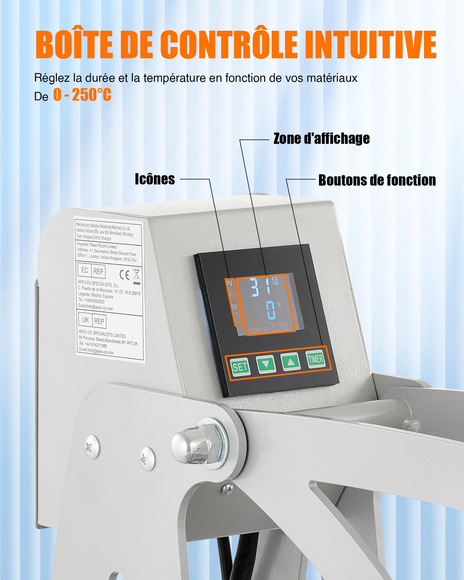 CREWORKS 40x50cm Autopress Machine de Presse à Chaud Automatique 2200W avec Base Coulissante Transfert de Chaleur à Domicile pour T-shirts Sacs Tapis de Souris Cadeaux Charité Entreprise