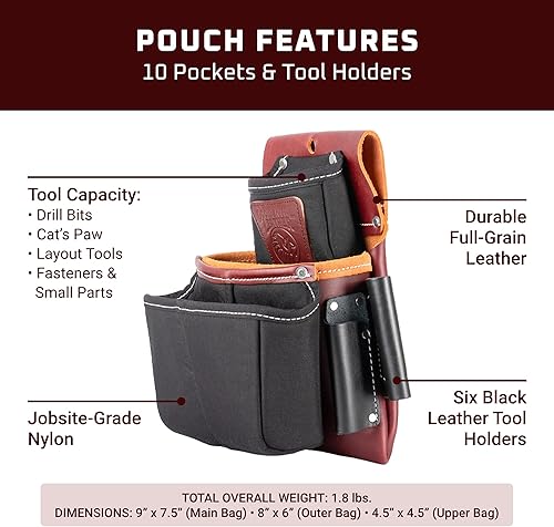 Miniatura 3 de Occidental Leather Bolsa de cierre con bolsa dividida de nailon – 6 bolsillos y portaherramientas – Fabricado en Estados Unidos