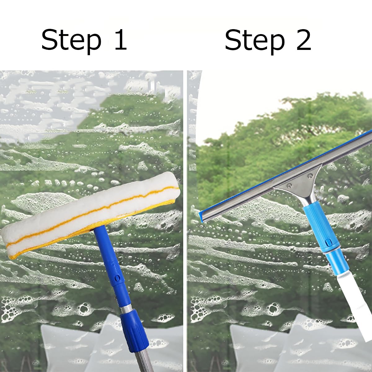 Herramientas de Limpieza con rascador de Ventanas, Limpiador de Ventanas con Varilla de extensión de 9 m, Hoja de Goma de 35 cm, Herramientas de Limpieza de Vidrio para Ventanas Altas de INT