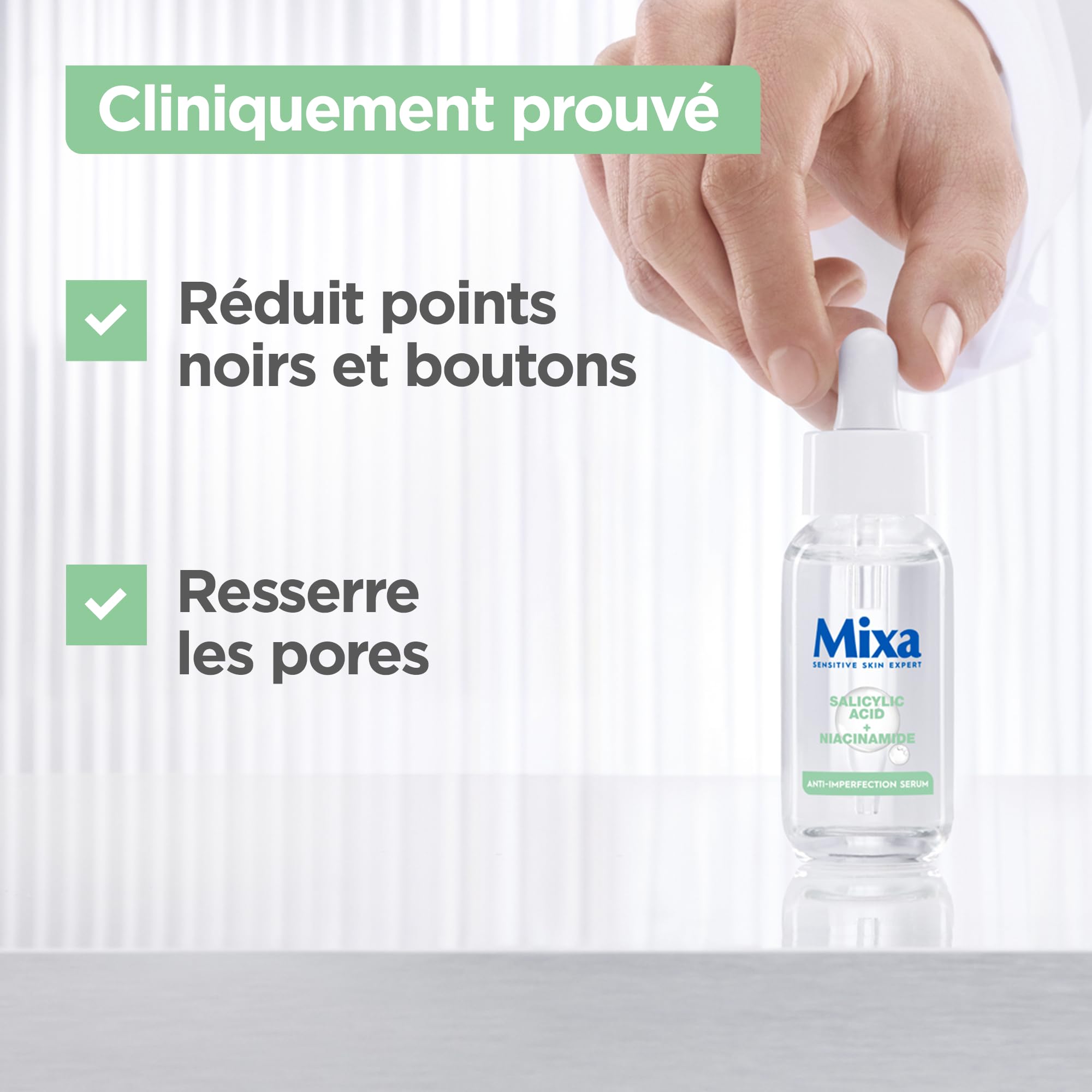Mixa - Skoncentrowane serum przeciw niedoskonałościom + komfortowy środek czyszczący przeciw niedoskonałościom - z kwasem salicylowym i skwalanem - skóra niedoskonałościowa