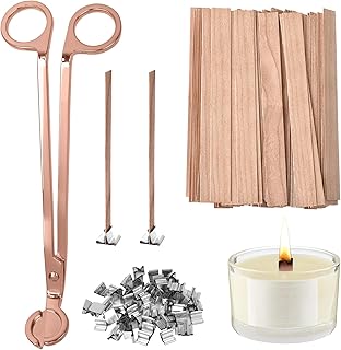 100 PCS Thickened Wood Wicks for Candles Making with Wick Trimmer & Iron Bases-0.5 × 5.1in, Naturally Smokeless Candle Wicks Naturally Smokeless for Long Lasting(T-Shaped Base)