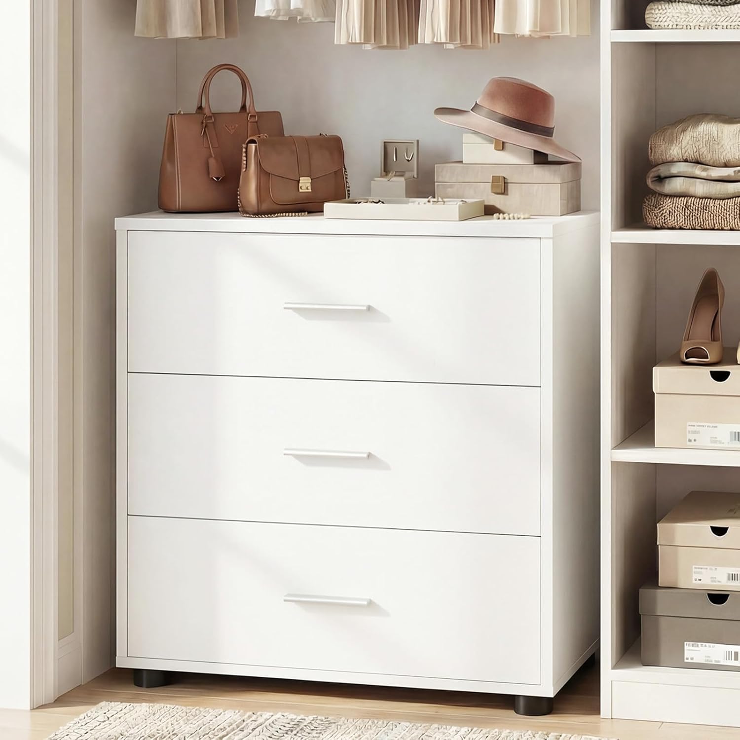 Aheaplus 21.7" Closet Drawers Set of 2, Wood Closet Organizers and Storage with 3 Drawers, Closet Drawers Organizer System, Nightstands Bedside End Table with 3 Drawers Storage for Bedroom, White