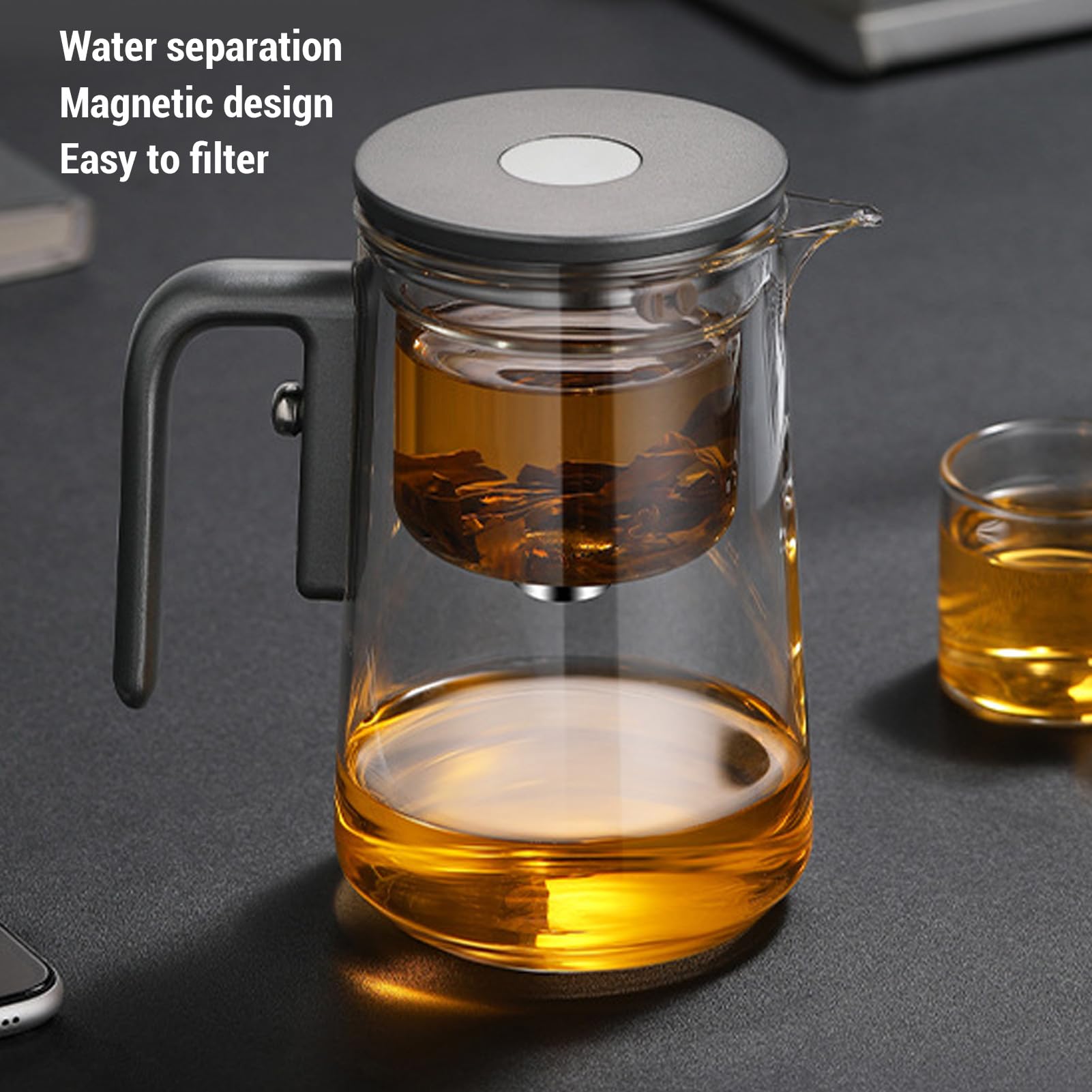 TOPINCN Glas-Teekanne, 800 Ml, Magnetische Wassertrennung, Teebereiter mit Drucksteuerung und Abnehmbarem Filter, Transparente, Hitzegeschützte Glas-Teekanne für den Einsatz Im