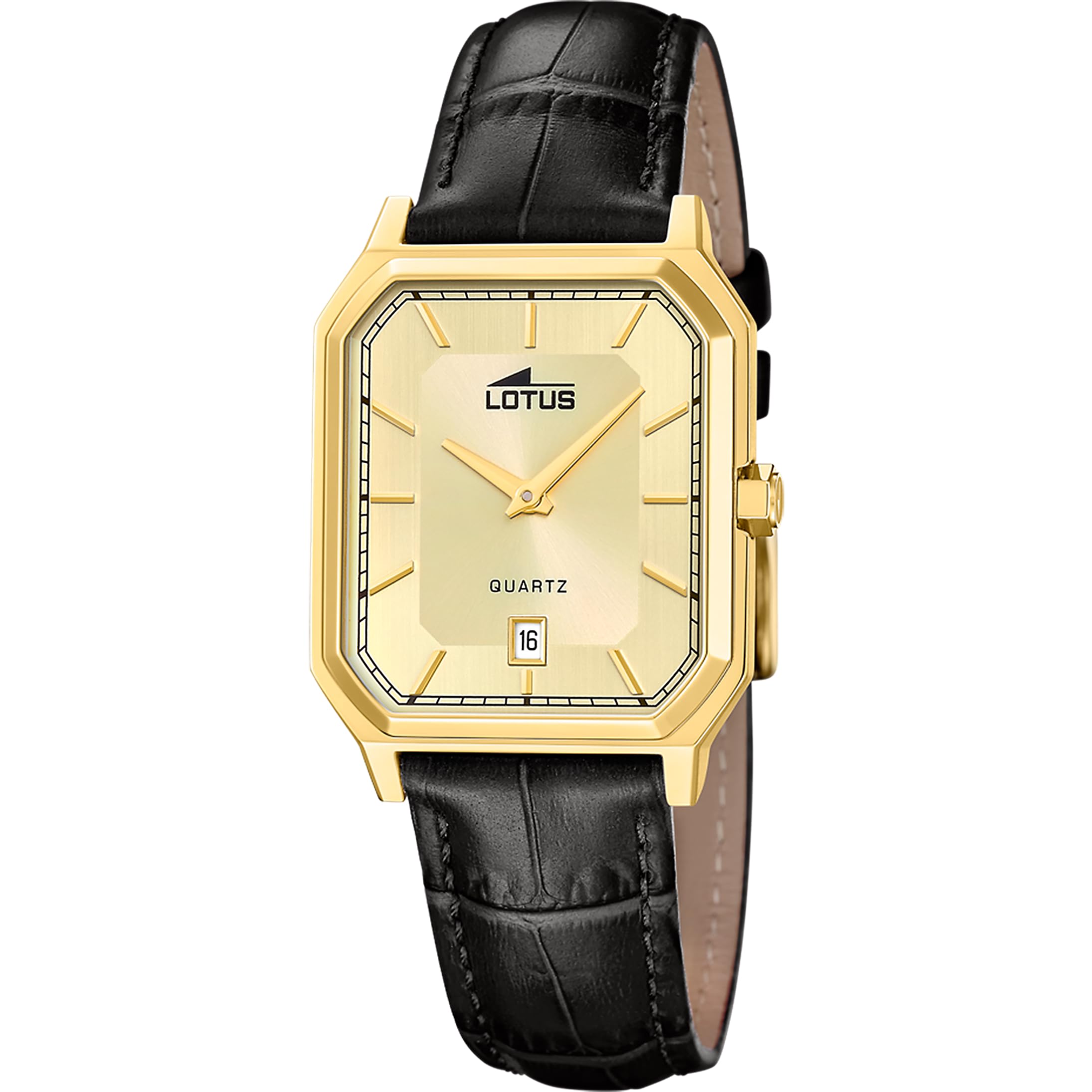 LOTUS Reloj Hombre Analógico de Acero Inoxidable y Cuero Negro