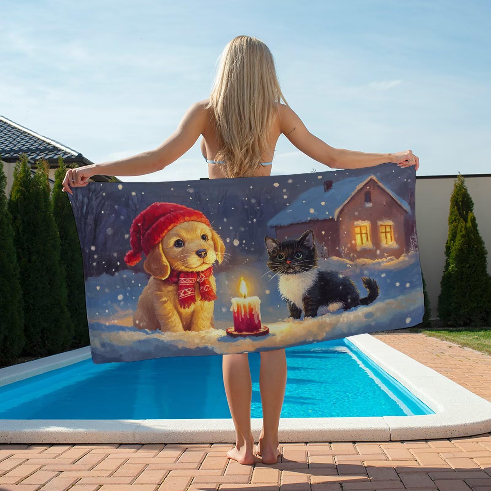 2 szt., bardzo duże 100 x 220 cm, świąteczny szybkoschnący ręcznik z mikrofibry, bez piasku i plażowy, lekki podróżny, kompaktowy ręcznik kempingowy z torbą do przechowywania, chłonny, dla kobiet