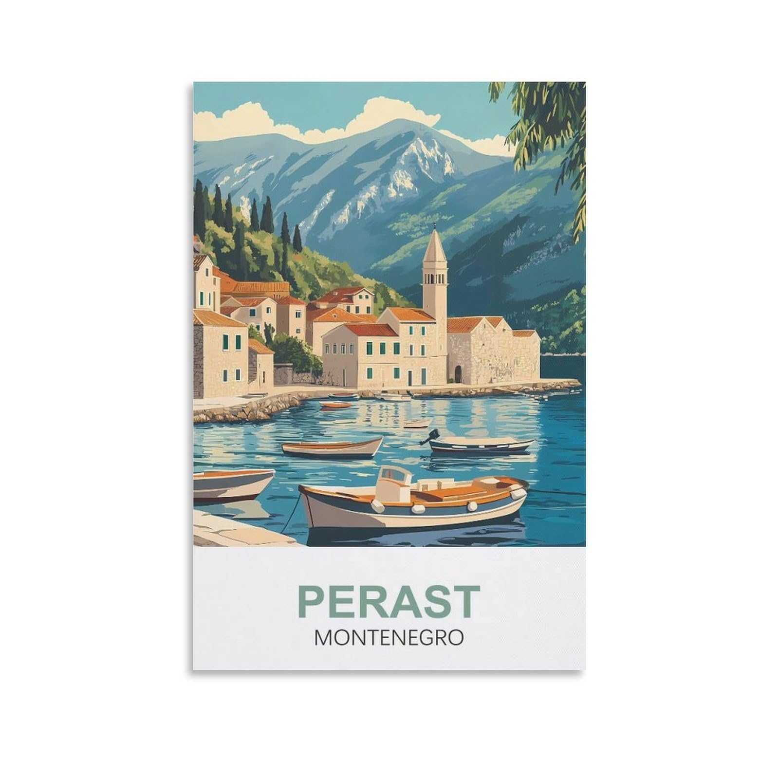 CLFMHNAS Perast Montenegro Vintage Travel Poster 08x12inch(20x30cm) Canvas Wall Art Prints
