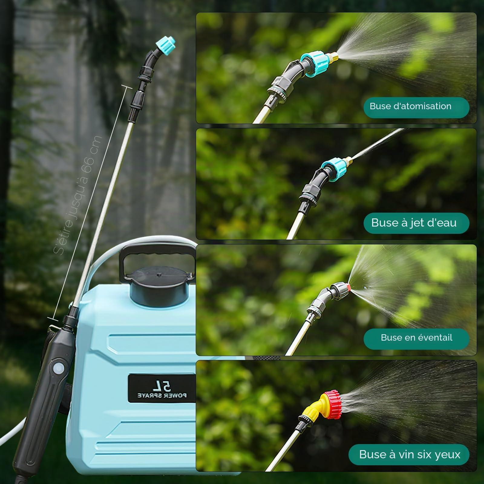 Pulvérisateur Électrique 5L/8L Rechargeable, Pulvérisateur à Dos Jardin avec 3 Buses Réglables et Canne Télescopique – Autonomie 120 Min, pour Arrosage et Désherbage (Vert - 8L)