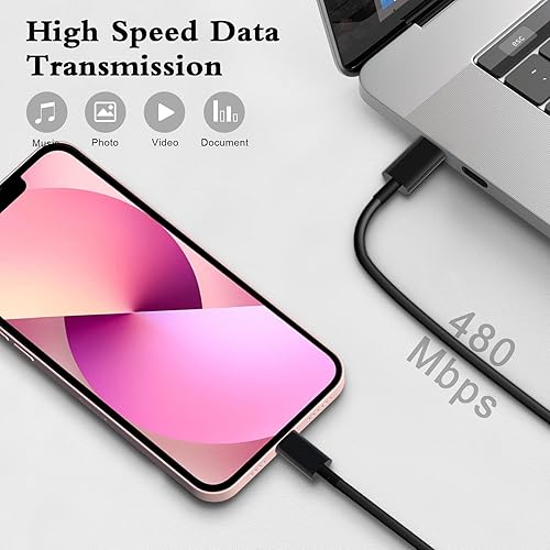 Miniatura 6 de Cable de carga para iPhone, certificado MFi de Apple, cable de carga rápida para iPhone, paquete de 2 cables Lightning negros de 6.6 pies, cable de