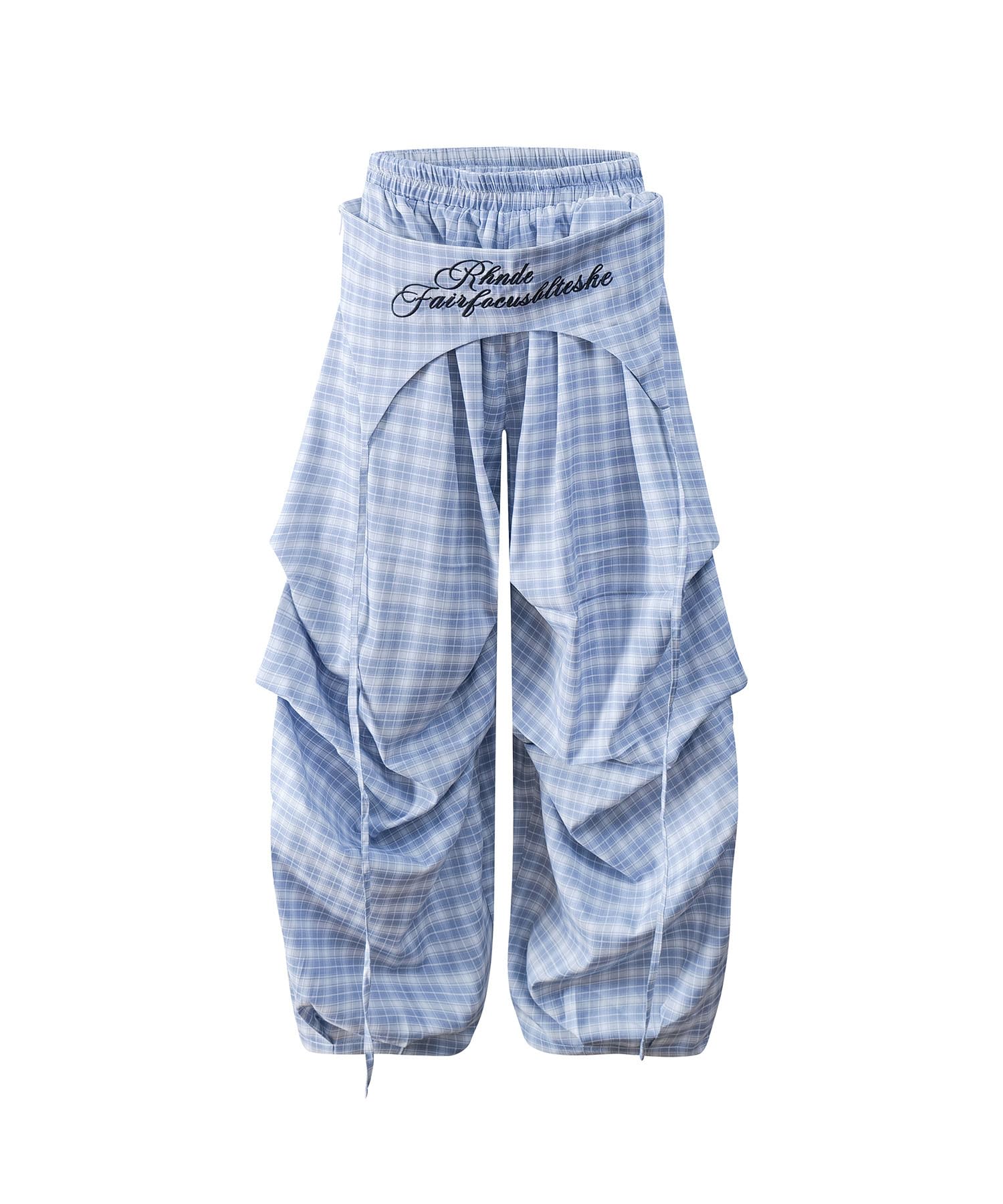Bakyarder Womens Vintage Plaid Ruched Pants High Waist Loose Trousers with Embroidery