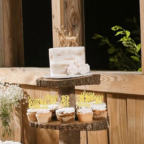 Miniatura 6 de Rsstarxi Paquete de 36 adornos dorados con purpurina para cupcakes de 30 cumpleaños directamente fuera de 1993 para cupcakes de treinta saludos a 30