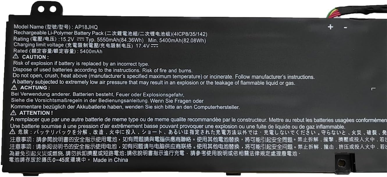 AP18JHQ Laptop Battery Replacement for Acer ConceptD 7 CN715-71 7 Pro CN715-71P Ezel CC715-71 CC715-71P CC715-91P Predator Triton 500 PT515-51 PT515-52 PT515-52-700U Serie(15.2V 84.36Wh)