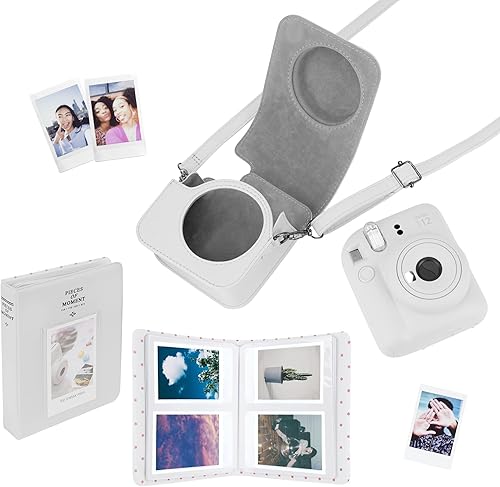 Miniatura 4 de Funda de color sólido para cámara instantánea compatible con cámara instantánea Fujifilm Instax Mini 12, funda de piel sintética con bolsillo y