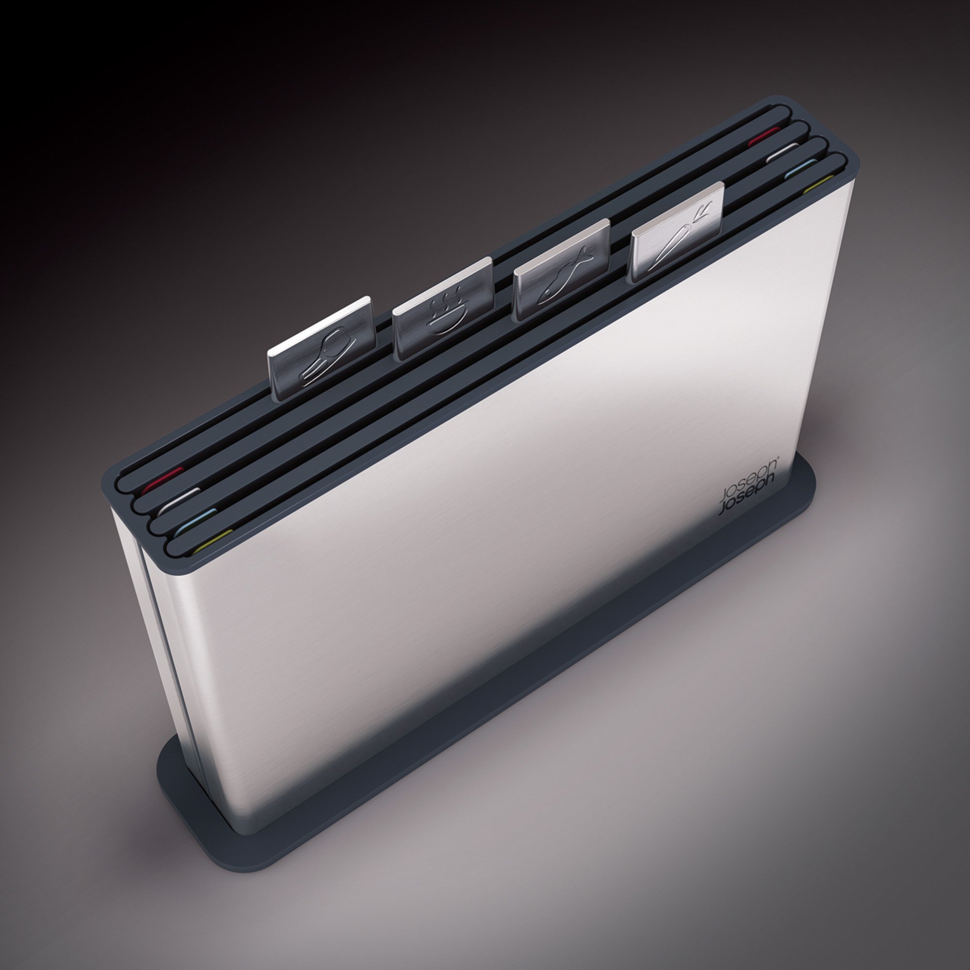 Joseph Joseph Index Plastic Cutting Board Set with Stainless Steel Storage Case ColorCoded