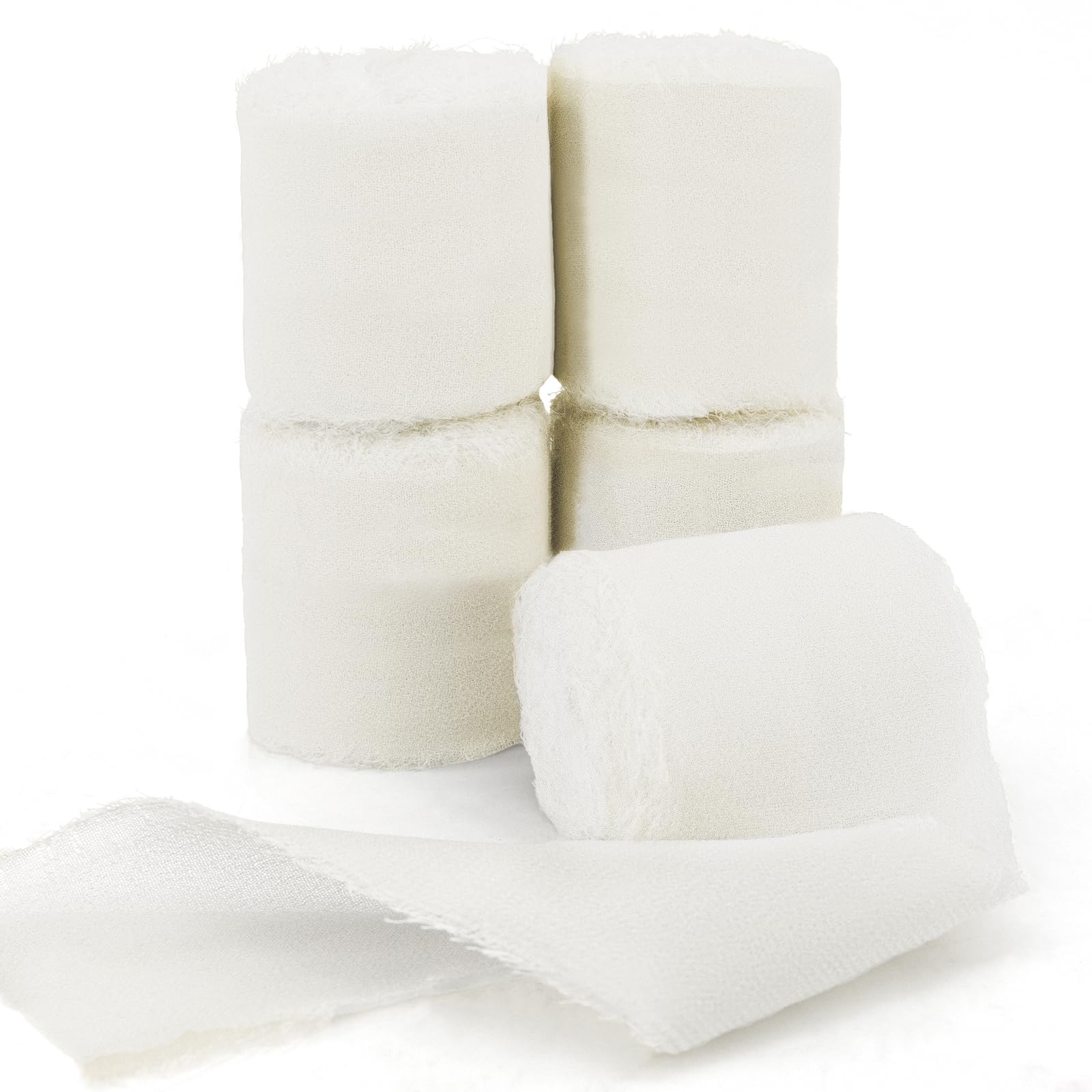 ZOCONE 5 Rolls Off-White Chiffon Ribbon 1.5'' x 5Yd Silk Satin Ribbon