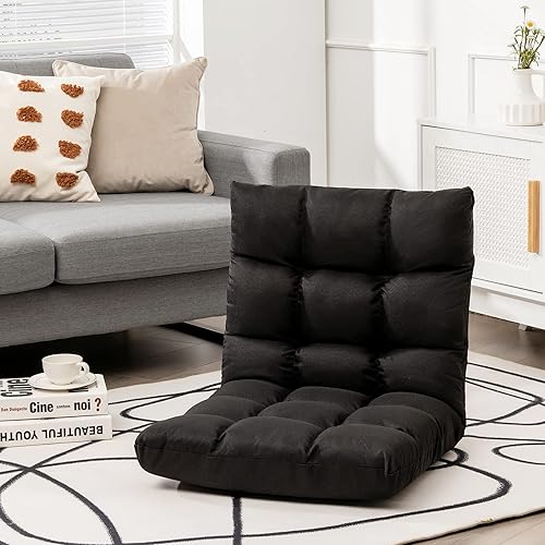 Miniatura 2 de Giantex Sofá ajustable para juegos de piso, acolchado de 14 posiciones, plegable, reclinable perezoso, esponja de alta resistencia, tela de algodón