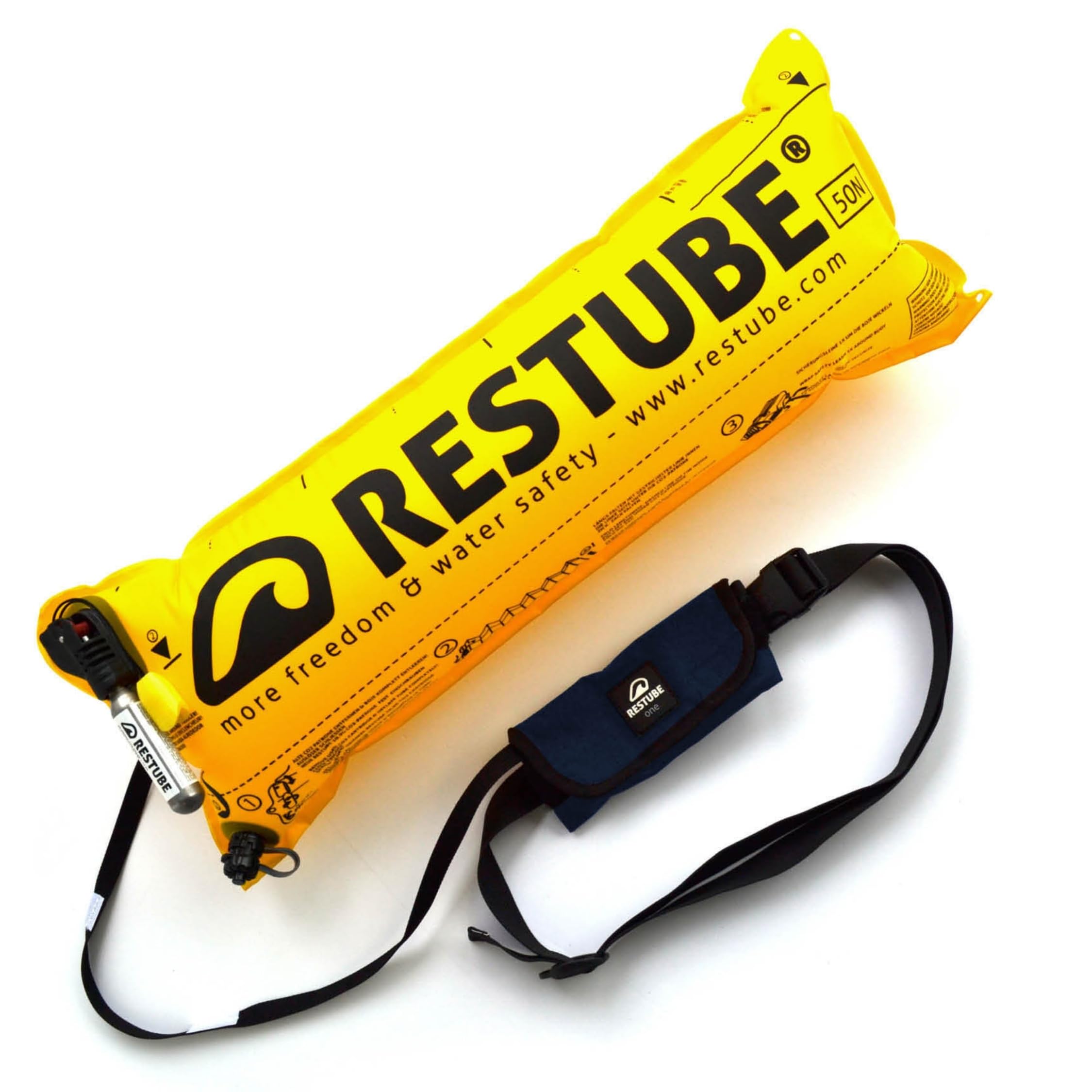 Restube BEACH One-Pull Inflatable Water Safety Buoy | Float Buoyancy Aid for Swimming, Fishing, Sailing & SUP | Compact One Size Fits All Survival Kickboard