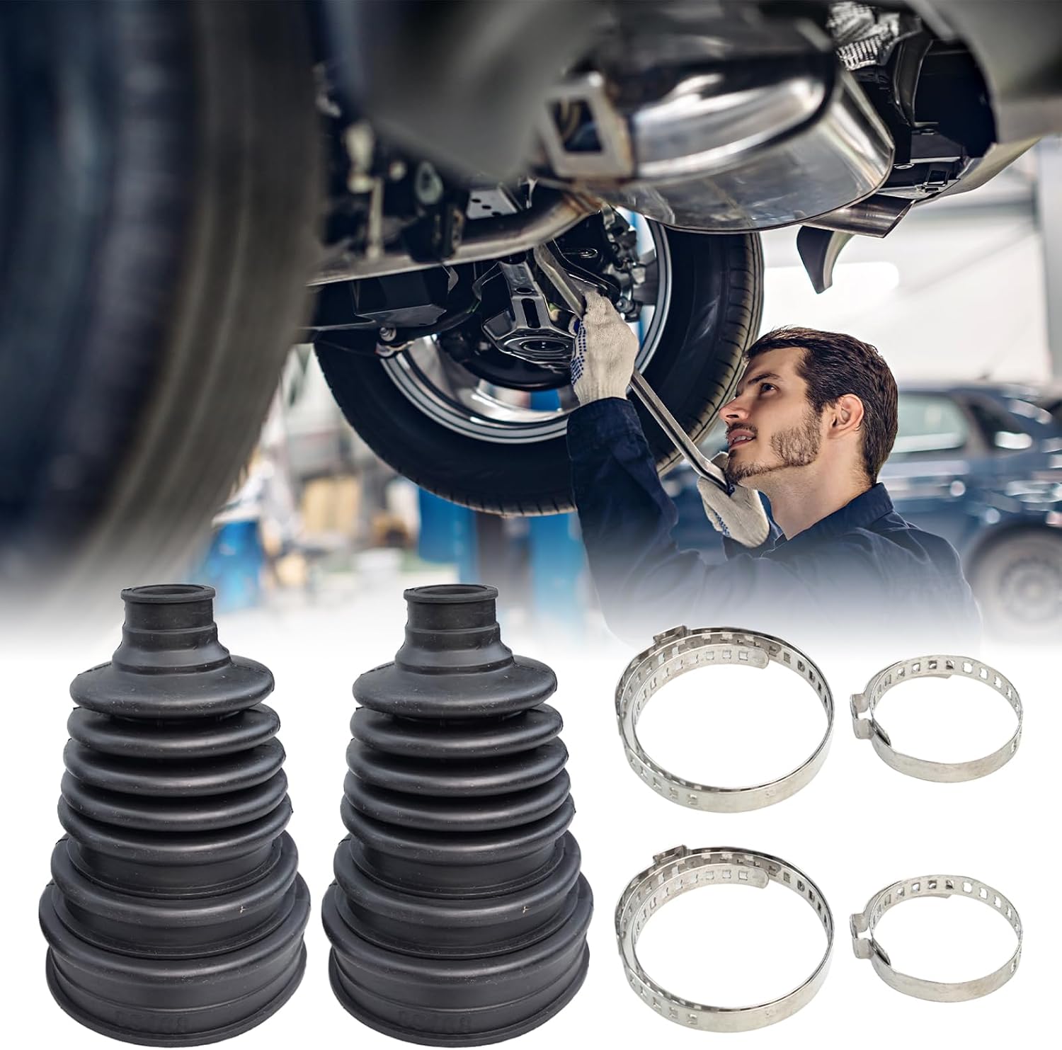 Car CV Joint Boot Kit, 2 Pcs Rubber CV Joints Dust Cover Automotive Constant Velocity Boot Protective Joint Cover for Protect Axle