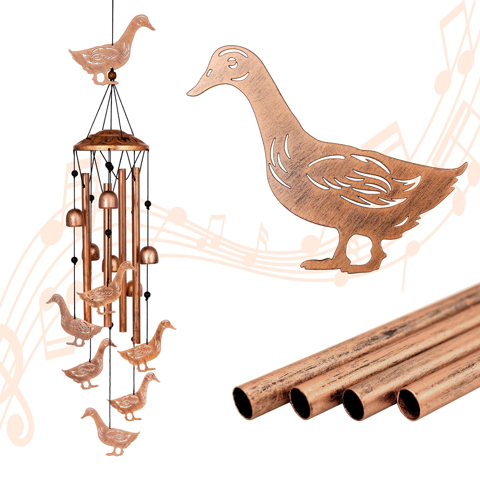GDNSFIT Duck Wind Chimes for Outside, Metal Windchimes Outdoors, Duck Gifts for Women/Men, Memorial/Birthday Gifts, Garden Decor for Outside, Patio or