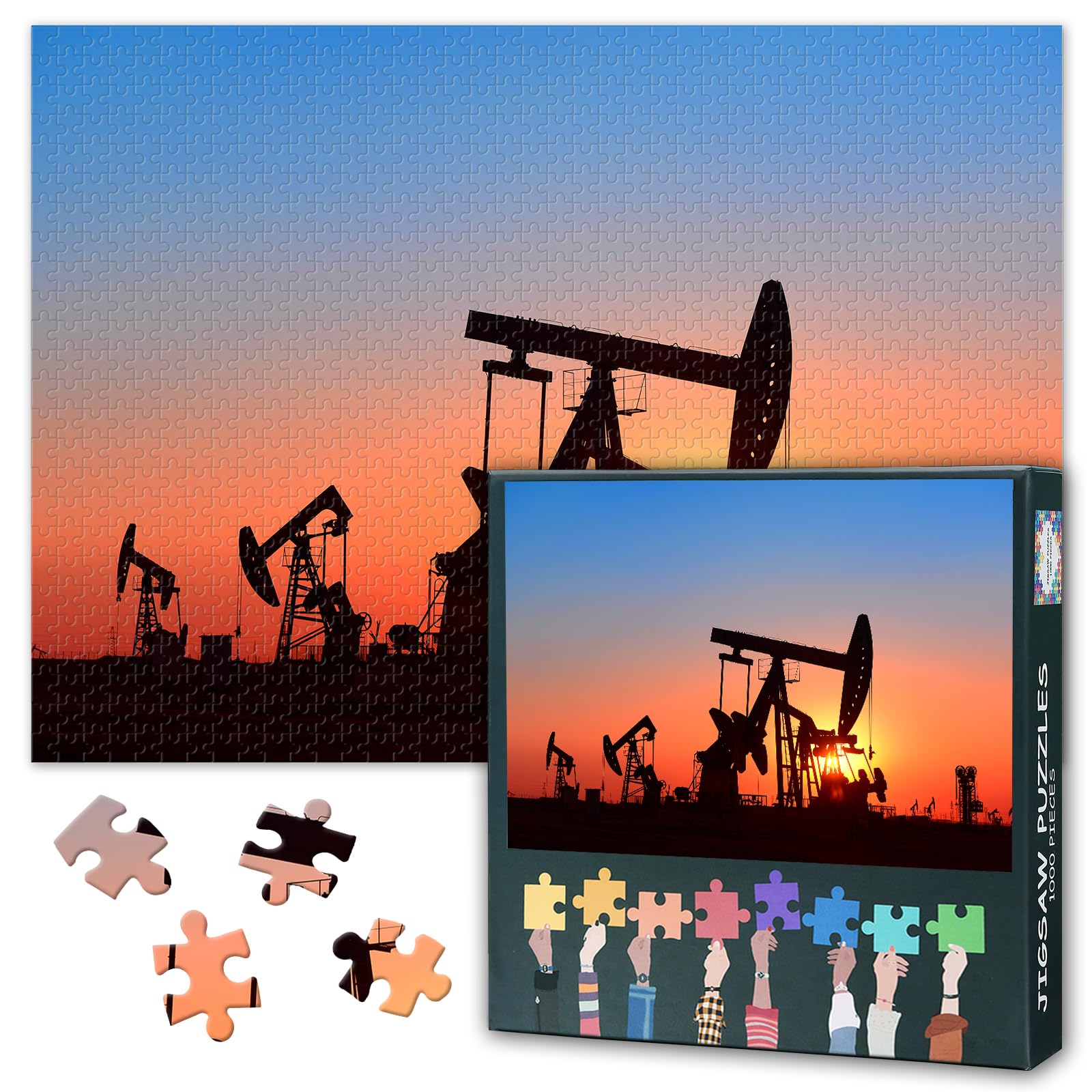 Jigsaw Puzzle 1000 Piece Set for Adults Beam Pumping Unit Industrial Machinery Oil Rig Equipment Contemporary Wall Art for Office Decor 27.5x19.7 Inch