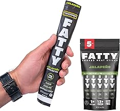 FATTY Meat Sticks, Made with Grass Fed Beef, Pork Raised Without Antibiotics, 13g Protein Per Stick, Jalapeno, 2 oz. (Pack of 5)